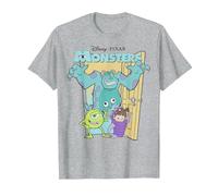 Disney Pixar Monsters Inc. Mike Sully Boo Group Poster Camiseta, Hombre, Gris Jaspeado, M