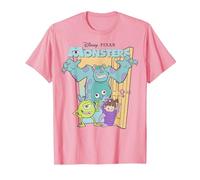 Disney Pixar Monsters Inc. Mike Sully Boo Group Poster Camiseta, Hombre, Rosado, M