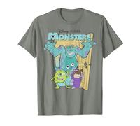 Disney Pixar Monsters Inc. Mike Sully Boo Group Poster Camiseta, Hombre, Verde militar jaspeado, M