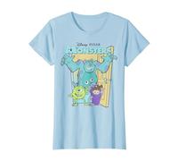 Disney Pixar Monsters Inc. Mike Sully Boo Group Poster Camiseta, Mujer, Azul Bebé, M