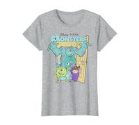 Disney Pixar Monsters Inc. Mike Sully Boo Group Poster Camiseta, Mujer, Gris Jaspeado, M