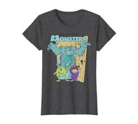 Disney Pixar Monsters Inc. Mike Sully Boo Group Poster Camiseta, Mujer, Jaspeado Oscuro, M