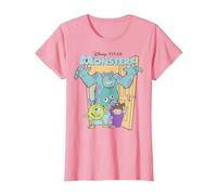 Disney Pixar Monsters Inc. Mike Sully Boo Group Poster Camiseta, Mujer, Rosado, M