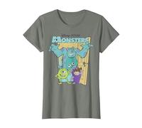 Disney Pixar Monsters Inc. Mike Sully Boo Group Poster Camiseta, Mujer, Verde militar jaspeado, M
