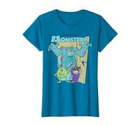 Disney Pixar Monsters Inc. Mike Sully Boo Group Poster Camiseta, Mujer, Zafiro, M