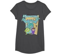 Disney Pixar Monsters Inc. Mike Sully Boo Group Poster Camiseta, Niñas, Jaspeado Oscuro, M