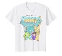 Disney Pixar Monsters Inc. Mike Sully Boo Group Poster Camiseta, Niños, Blanco, 6 años
