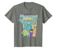 Disney Pixar Monsters Inc. Mike Sully Boo Group Poster Camiseta, Niños, Verde militar jaspeado, 3 años