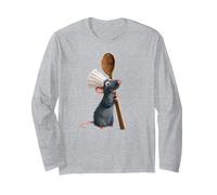 Disney Pixar Ratatouille Chef Remy with Spoon Manga Larga, Unisex para Adultos, Gris Jaspeado, XXL