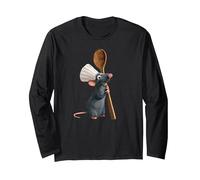 Disney Pixar Ratatouille Chef Remy with Spoon Manga Larga, Unisex para Adultos, Negro, S
