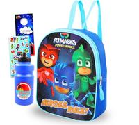 Disney PJ Masks - Mini mochila para niños - Paquete con mini mochila escolar de 11 pulgadas para niños pequeños más botella de agua, calcomanías, más | Mochila pequeña PJ Masks para niños y niñas