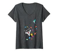Disney Pocahontas Meeko Flit Colorful Leafs Fall Camiseta Cuello V