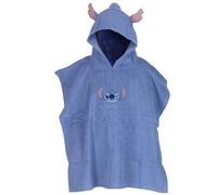 DISNEY - Poncho Disney Stitch con capucha, 100% algodón, material de toalla, color azul, azul, Talla única