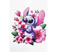 Disney Póster decorativo de pared Serie Cartoon Stitch Flores Impresión sobre papel Patinata 40 x 30 cm sin marco