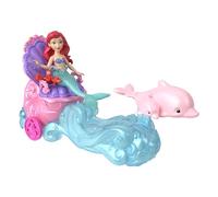 Disney Princesas Ariel Muñeca pequeña de Sirena con carruaje y Figura de Amigo, Inspirada en Las películas de Disney (Mattel HPV03)