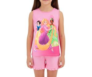 Disney Princesas Pijama para Niña, Conjunto 2 Piezas Diseño Blanca Nieves Tiana Rapunzel Pijama Algodón Suave, Camiseta y Pantalón Corto, Talla 6 Años | Rosa
