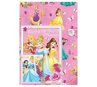 Disney Princess 1 hoja de tarjeta de cumpleaños 1 de papel de regalo y 1 etiqueta de regalo