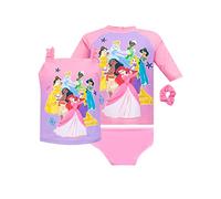 Disney Princess Bañador Niña | Ariel Cenicienta Tiana Belle Traje de Baño | 4 Piezas Set con Coletro Rosa 7-8 años