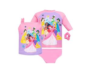 Disney Princess Bañador Niña | Ariel Cenicienta Tiana Belle Traje de Baño | 4 Piezas Set con Coletro Rosa 7-8 años