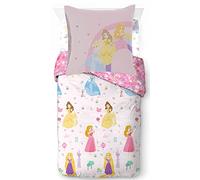 Disney Princess Cut Paper - Juego de ropa de cama de 3 piezas con funda nórdica de 135 x 200 cm, sábana bajera de 90 x 200 cm y funda de almohada de 80 x 80 cm, 100% algodón, tamaño cama individual