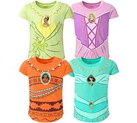 Disney Princess Jasmine Moana Rapunzel Tiana Little Girls 4 Pack T-Shirts blue/green/Purple/Red 6-6X