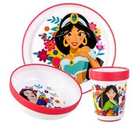 Disney Princess - Juego de vajilla bicolor reutilizable de 3 piezas para niños, plato y vaso, sin BPA