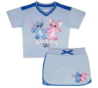 Disney Princess, Lilo and Stitch, Minnie Mouse, Moana y Frozen Girls - Conjunto de 2 piezas - Camiseta de manga corta y falda para niños, Azul, 10-12