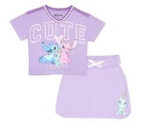 Disney Princess, Lilo and Stitch, Minnie Mouse, Moana y Frozen Girls - Conjunto de 2 piezas - Camiseta de manga corta y falda para niños, Lila, 7-8