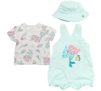 Disney Princess Little Mermaid - Mono corto para bebι y niρa, camiseta y sombrero de cubo, traje de 3 piezas, azul/blanco, 12 meses