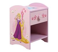 Disney Princess Moana y Rapunzel Mesita de noche de madera resistente, diseño de 2 niveles, gran almacenamiento, pequeña mesa auxiliar con cajón y estante de almacenamiento, para dormitorio infantil