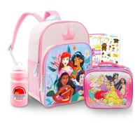 Disney Princess - Mochila con caja de almuerzo - Paquete con mochila de 16 pulgadas, bolsa de almuerzo, pegatinas, botella de agua, más | Bolsa escolar de princesa Disney para niñas, Varios colores