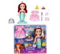 Disney Princess Muñeca Ariel Sea to Land Petite Ariel con Sebastian y Flounder, en cola de sirena y vestido rosa