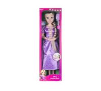 Disney Princess Muñeca Rapunzel Playdate de Jakks Pacific, 80 cm de altura y móvil, muñeca articulada en mi talla en vestido morado, viene con cepillo para peinar su largo cabello dorado