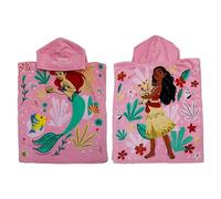 Character World Poncho de Toalla Oficial de Disney Princess con Capucha, Tacto súper Suave, diseño de Princesas Ariel y Moana, Bata cambiadora para niños hogar, baño y Playa, Rosa, 100% algodón