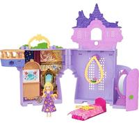 Mattel Disney Princesas Storytime Stackers Rapunzel Casa de muñecas con forma de torre, con muñeca pequeña de Rapunzel, una figura de Pascal y siete accesorios, inspirado en la película, JDP61