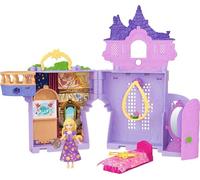Mattel Disney Princesas Storytime Stackers Rapunzel Casa de muñecas con forma de torre, con muñeca pequeña de Rapunzel, una figura de Pascal y siete accesorios, inspirado en la película, JDP61