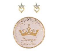 DISNEY PRINCESS Set de regalo de pendientes de corazón y bandeja de baratijas SF00677L.PH, talla única, Latón, No es una piedra preciosa
