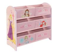 Disney Princess Unidad de almacenamiento de juguetes hecha de madera, tela y metal; sistema organizador con 6 cajas para dormitorio, fácil montaje y limpieza