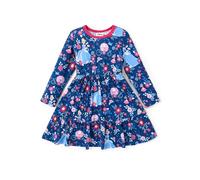 Disney Princess - Vestido de manga larga con estampado de personajes para niña, traje de otoño de 2 a 6 años, Azul profundo, 3-4 Años