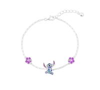 Disney Pulsera ajustable con dije de flor y puntada azul de plata de ley para niñas B902414SL-65.PH