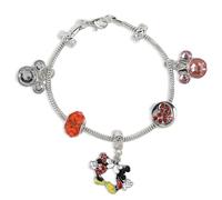 Disney Pulsera chapada en rodio con cuentas de cristal de Mickey y Minnie