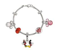 Disney pulsera chapada en rodio con cuentas de cristal de mickey y min
