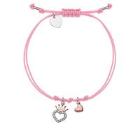 Disney Pulsera de plata para niñas con colgante de corazón, adornado con circonitas blancas - cordón de macramé rosa