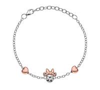 Disney Pulsera Minnie Mouse en Plata de Ley 925 con Circonita Blanca y Corazones Oro Rosa, para Mujeres y Niñas, Longitud Ajustable 13-18 cm, con Caja de Regalo, Joyas Oficiales