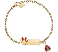 Disney Pulsera Minnie Mouse y Mariquita de la Suerte en Acero Médico con Baño de Oro y Placa para Grabar, Ajustable hasta 18 cm, para Mujeres y Niñas, Caja de Regalo, Joyas Oficiales