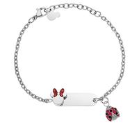 Disney Pulsera Minnie Mouse y Mariquita de la Suerte en Acero Médico Hipoalergénico con Placa para Grabar, Ajustable hasta 18 cm, para Mujeres y Niñas, Caja de Regalo, Joyas Oficiales