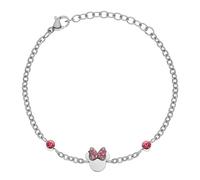 Disney Pulsera Minnie para niñas, de acero inoxidable, con cristales cúbicos de circonita, joyas