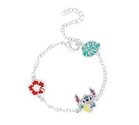 Disney Pulsera Stitch con Amuletos Hawaianos en Latón con Esmalte de Colores, Longitud Ajustable 17-20 cm, para Mujeres y Niñas, con Caja de Regalo, Joya Oficial Disney
