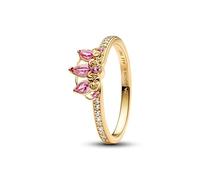 Disney Rapunzel 14k Gold-Plated Tiara Ring with Phlox Pink Crystal and Clear Cubic Zirconia
