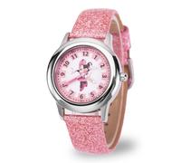 Disney Minnie Mouse - Reloj analógico de acero inoxidable para niños con correa de piel (caja lisa), Pink, Pink, tira